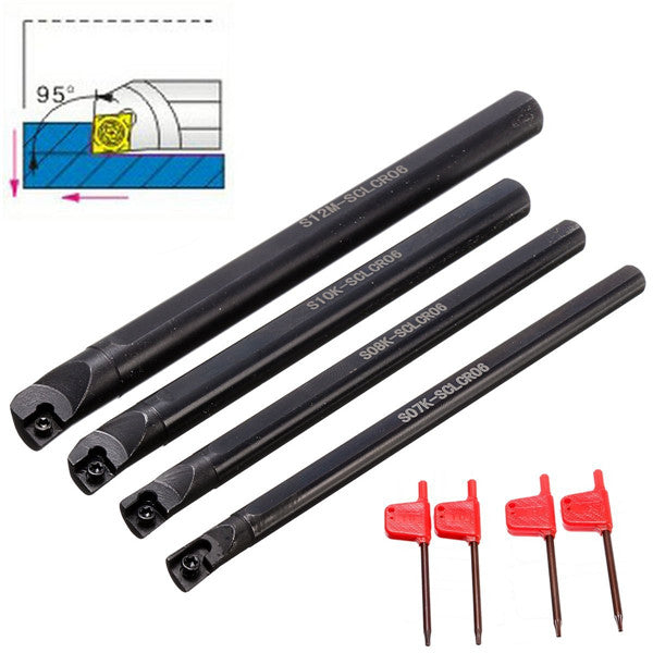 4pcs S07K/S08K/S10K/S12M-SCLCR06 CNC Lathe Boring Bar Turning Tool Holder with 4pcs T8 Wrenches