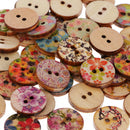 50 Pieces Mixed Vintage Flower Wood Round 2 Hole Buttons for Sewing Scrapbooking 15mm