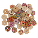 50 Pieces Mixed Vintage Flower Wood Round 2 Hole Buttons for Sewing Scrapbooking 15mm