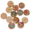 50 Pieces Mixed Vintage Flower Wood Round 2 Hole Buttons for Sewing Scrapbooking 15mm