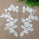 1 Pair Venise Floral Motif Lace Trims Dress Wedding DIY Sewing Craft Appliques White
