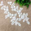 1 Pair Venise Floral Motif Lace Trims Dress Wedding DIY Sewing Craft Appliques White