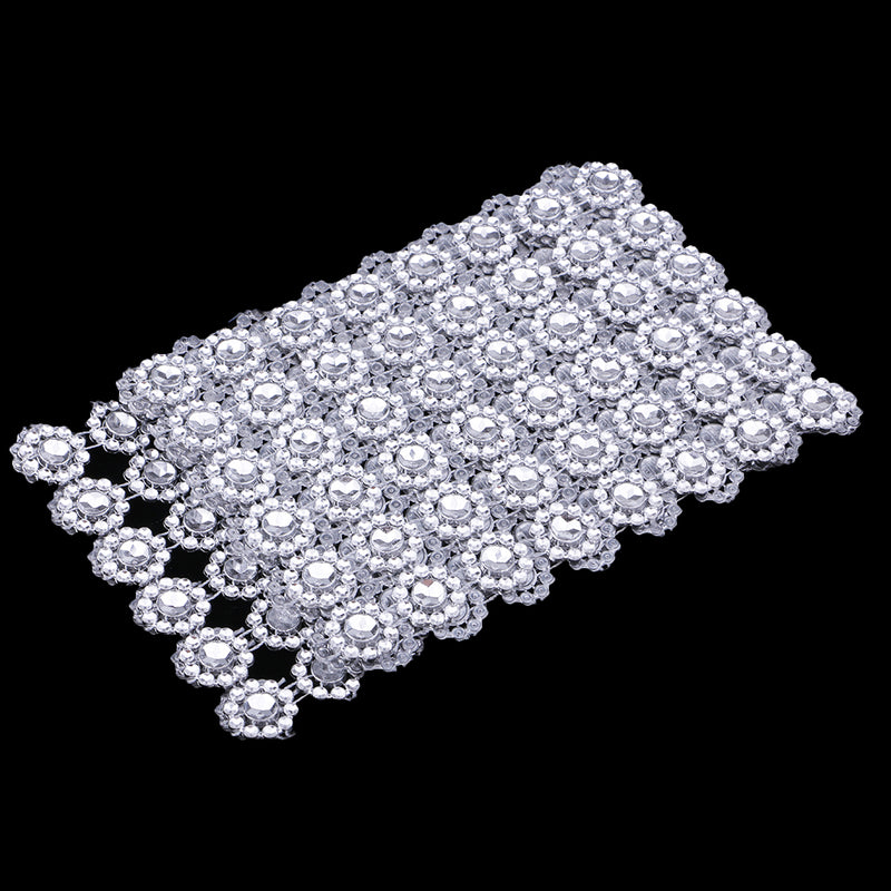1 Yard SunFlower Rhinestone Chain Ribbon Trim Sewing Decor Applique Silver