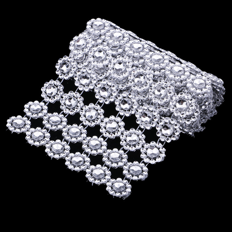 1 Yard SunFlower Rhinestone Chain Ribbon Trim Sewing Decor Applique Silver