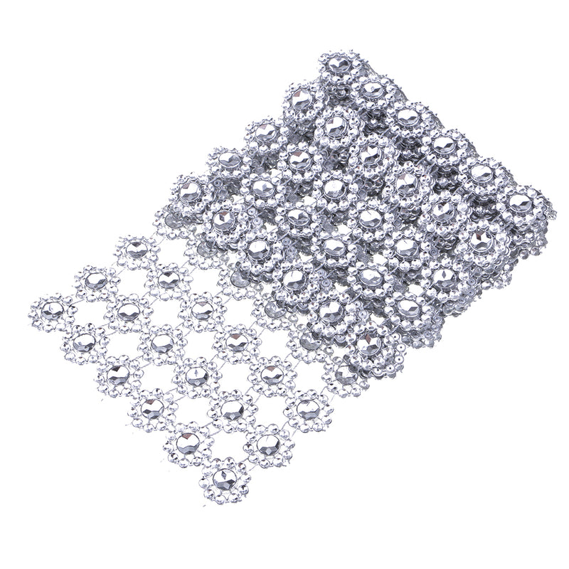 1 Yard SunFlower Rhinestone Chain Ribbon Trim Sewing Decor Applique Silver