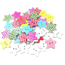 50 Pieces 25mm Colorful Star Plaid Wooden 2-holes Buttons for DIY Sewing Crafts