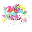 50 Pieces 25mm Colorful Star Plaid Wooden 2-holes Buttons for DIY Sewing Crafts