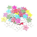 50 Pieces 25mm Colorful Star Plaid Wooden 2-holes Buttons for DIY Sewing Crafts