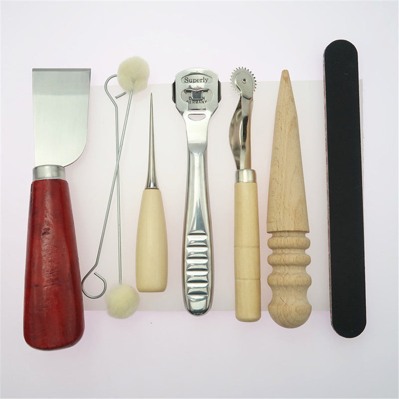 1 Set Leather Tools Craft DIY Hand Stitching Kit with Groover Awl Waxed Thimble Thread Cutting Board for Sewing Leather, Canvas or Other Leathercraft Projects