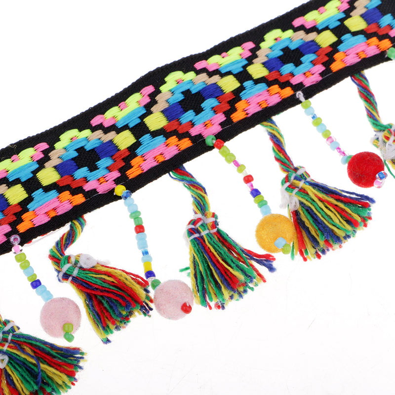 1 Yard Retro Rainbow Pom Pom Tassel Trim Ball Fringe Ribbon for DIY Sewing Craft