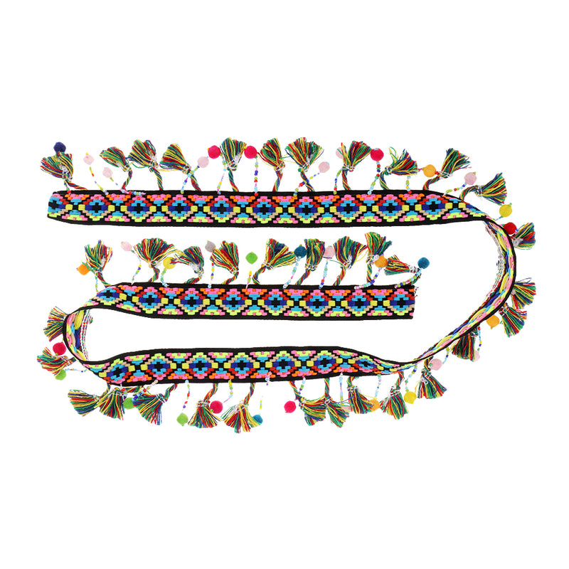 1 Yard Retro Rainbow Pom Pom Tassel Trim Ball Fringe Ribbon for DIY Sewing Craft