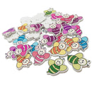 50pcs Lovely Printed Bee Wood Buttons 2 Holes For Sewing Scrapbooking DIY