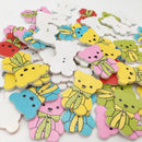 50pcs Cartoon Printed Bear Wood Buttons 2 Holes For Sewing Scrapbooking DIY