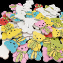 50pcs Cartoon Printed Bear Wood Buttons 2 Holes For Sewing Scrapbooking DIY