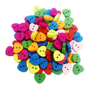 100PCs Mixed Heart-shape Wood Buttons 2-Hole Scrapbook Craft Decoration 13 x 15mm