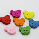 100 Pieces Colorful Bear Wood Wooden Buttons Embellishments for DIY Sewing Crafts 18x15mm