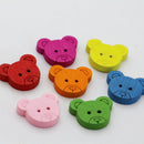 100 Pieces Colorful Bear Wood Wooden Buttons Embellishments for DIY Sewing Crafts 18x15mm