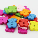 100 Pieces Colorful Bear Shape Wood Wooden Buttons Embellishments DIY Sewing Crafts 20x19mm