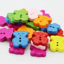 100 Pieces Colorful Bear Shape Wood Wooden Buttons Embellishments DIY Sewing Crafts 20x19mm