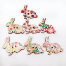 50 Pieces 2 Hole Mixed Flower Printed Rabbit Shape Wood Buttons for DIY Sewing Scrapbooking 29x33mm