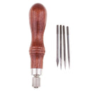 4 Needles with Wooden Handle Sewing Awl Hand Stitcher Shoe Repairing Tools