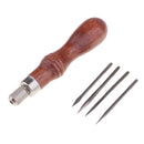 4 Needles with Wooden Handle Sewing Awl Hand Stitcher Shoe Repairing Tools