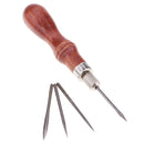 4 Needles with Wooden Handle Sewing Awl Hand Stitcher Shoe Repairing Tools