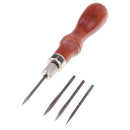 4 Needles with Wooden Handle Sewing Awl Hand Stitcher Shoe Repairing Tools
