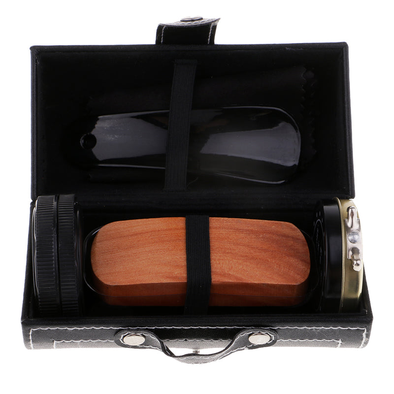 1 Set Shoe Shine Care Kit Polish Brush Leather Shoes Boots With Storage Case