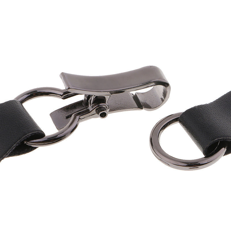 1 Set Black Leather Toggle Buttons Silver Metal Hook Duffle Coat Fastener