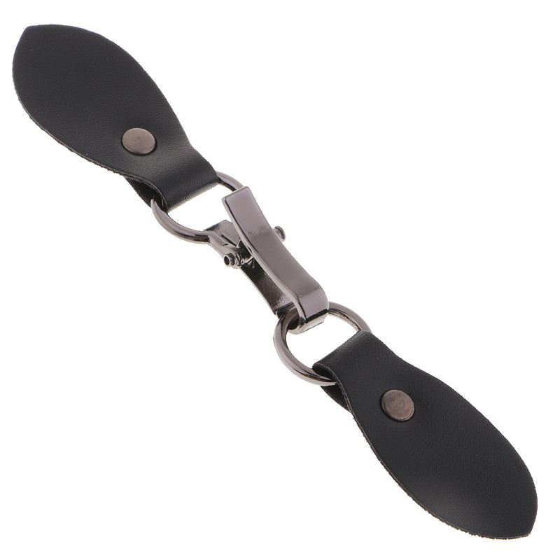 1 Set Black Leather Toggle Buttons Silver Metal Hook Duffle Coat Fastener