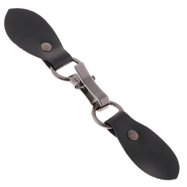 1 Set Black Leather Toggle Buttons Silver Metal Hook Duffle Coat Fastener