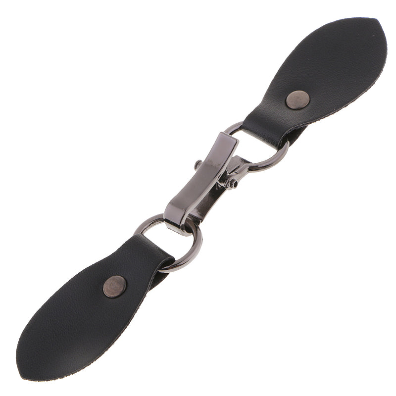 1 Set Black Leather Toggle Buttons Silver Metal Hook Duffle Coat Fastener