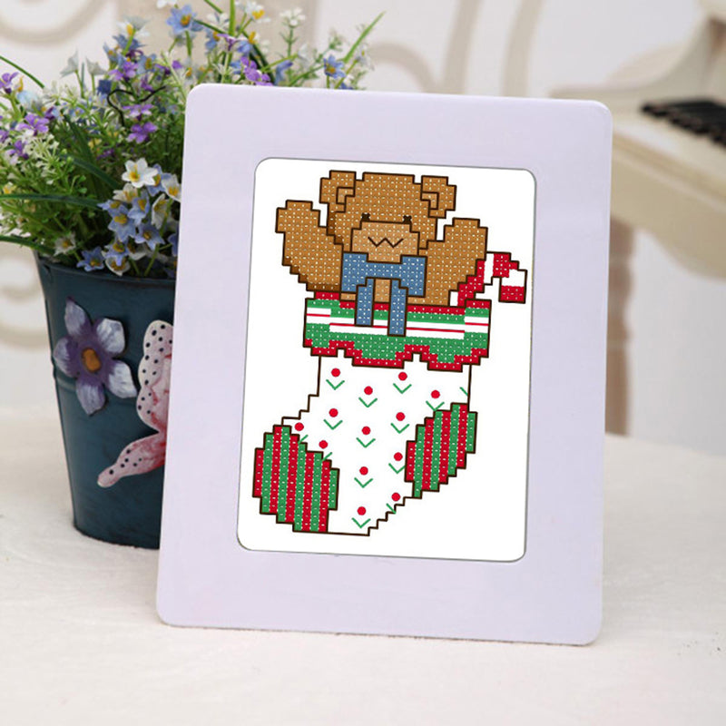 1 Set Stampted Cross Stitch Kit with Printed Sock Bear Patterns for DIY Crafts Supplies