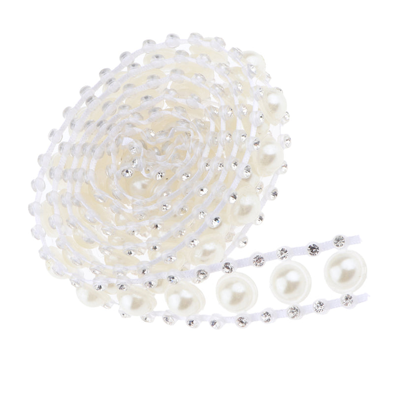 1 Yard Faux White Pearl Trim With Round Diamante Decorative Ribbon for Sewing DIY Crafts
