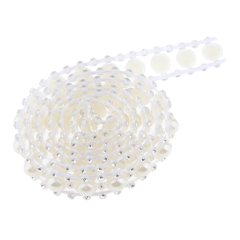 1 Yard Faux White Pearl Trim With Round Diamante Decorative Ribbon for Sewing DIY Crafts