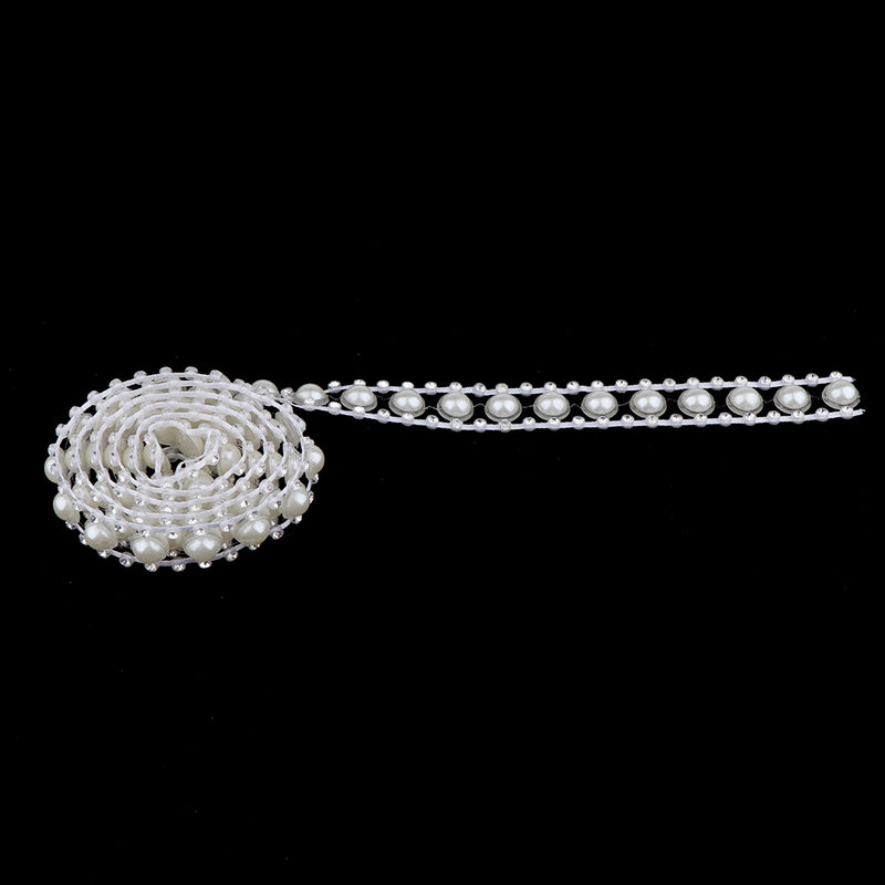 1 Yard Faux White Pearl Trim With Round Diamante Decorative Ribbon for Sewing DIY Crafts