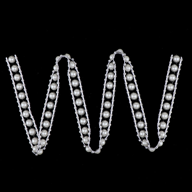 1 Yard Faux White Pearl Trim With Round Diamante Decorative Ribbon for Sewing DIY Crafts