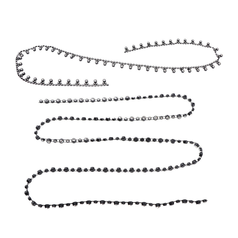 1 Yard Plastic Black 5mm Rhinestone Applique Chain Trim Single Row Round Diamante for Sewing, DIY Crafts