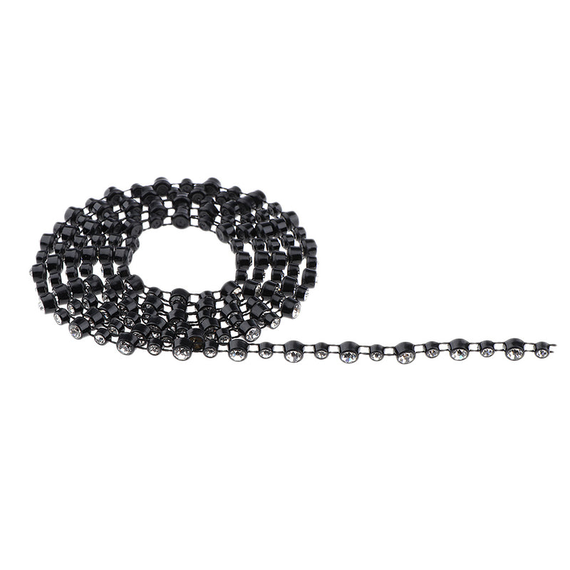 1 Yard Plastic Black 5mm Rhinestone Applique Chain Trim Single Row Round Diamante for Sewing, DIY Crafts