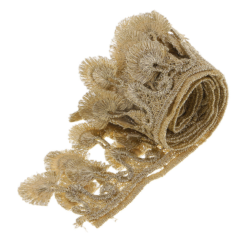 1 Yard Golden Fan-Shaped Lace Trims Embroidered Applique For Dress Bag Clothing Cushion Curtain Decor