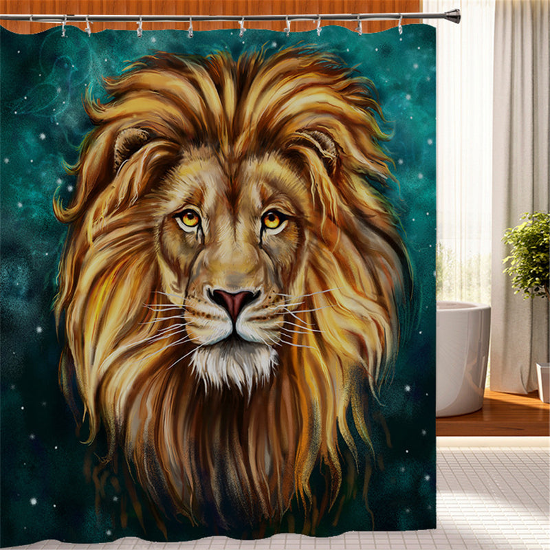 4 Pcs Bathroom Bath Mat Set Anti Slip Rugs Toilet Lid Cover Tiger Shower Curtain