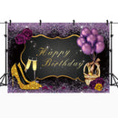 5x3FT 7x5FT 8x6FT Purple Rose Balloon Golden Happy Birthday Photography Backdrop Background Studio Prop - 0.9x1.5m