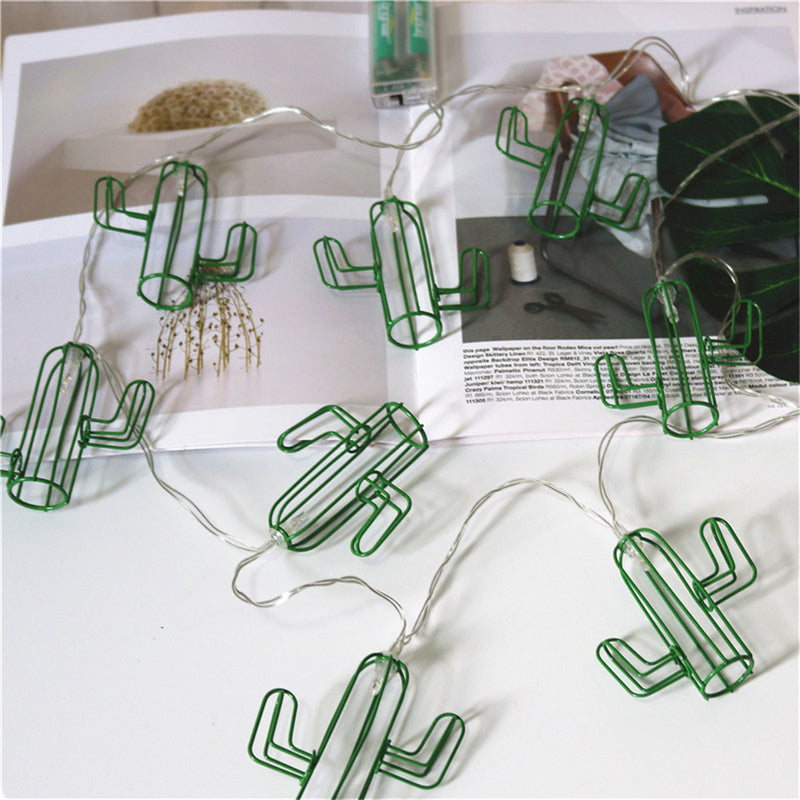 1.5M 3M Battery Powered Ins Popular Green Metal Hollow Cactus LED String Light for Room Festival Decoration