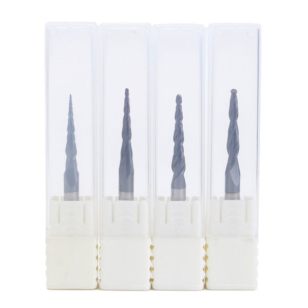 4pcs R0.25/R0.5/R0.75/R1.0mm 2 Flute Carbide Tapered End Mill Ball Nose Cutting Tool