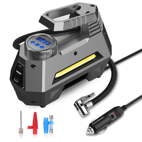 Enusic 12V 150Psi 35L/min Portable Air Compressor Tire Inflator Pump With Digital Pressure Gauge Bright Emergency Flashligh For Car Motorcycle Bicycle 120W