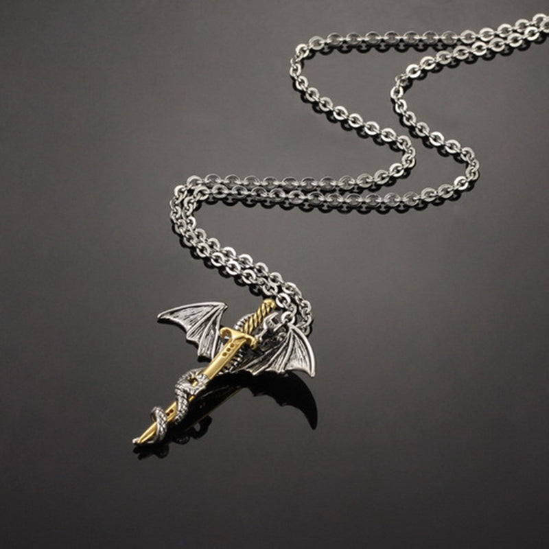 Pterosaur Golden  Titanium Steel Men's Necklace
