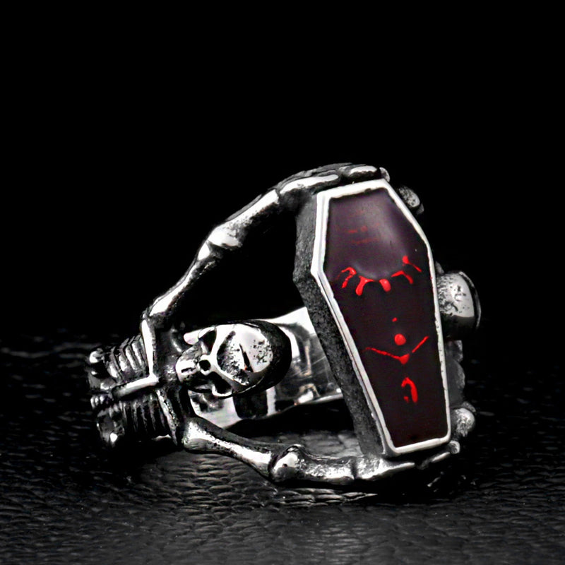 Retro Gothic Titanium Steel Men Ring Vampire Coffin Punk Halloween Gift for Men