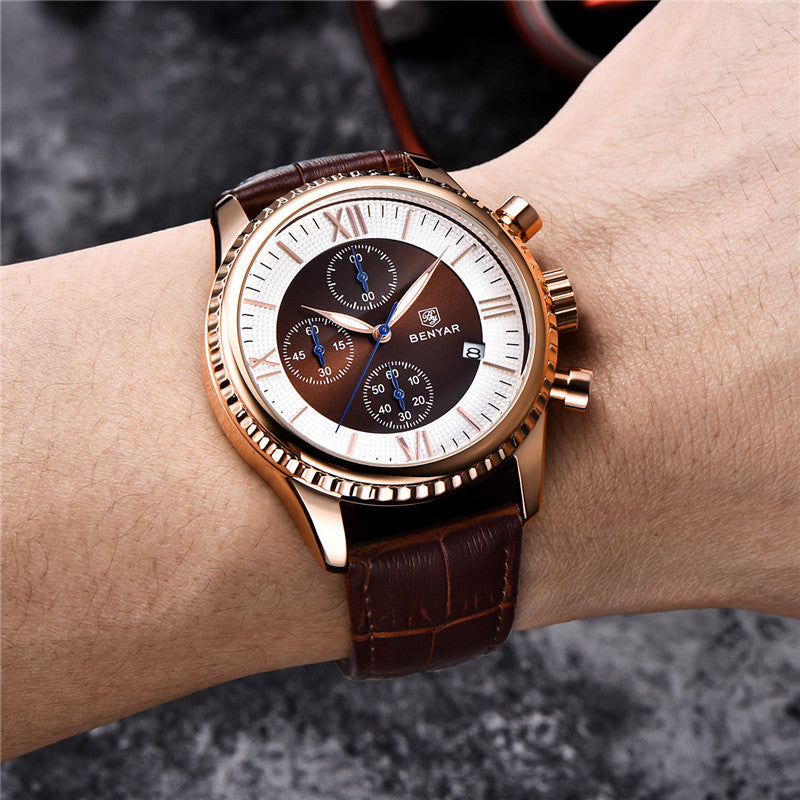 Benyar 5129X Business Men Watch 3ATM Waterproof Luminous Display Calendar Quartz Watch