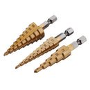 Drillpro 4pcs HSS Titanium Coated Step Drill Bit with Automatic Center Pin Punch 3-12/4-12/4-20mm Step Drill